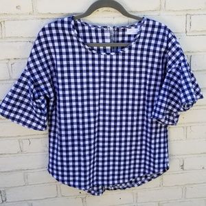 Navy Gingham Top